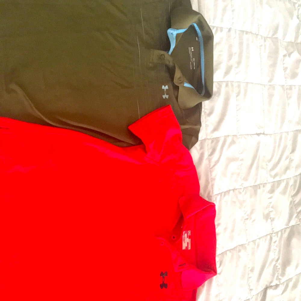 Two boys YXL Under Armour polo shirts.